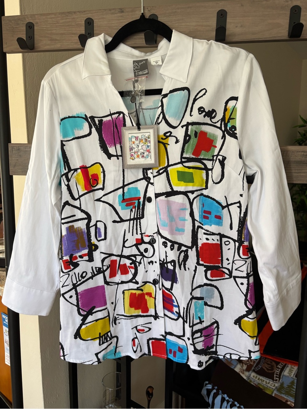 Simply art by Dolcezza Multicolor Button-Front White Women's Blouse - NEW